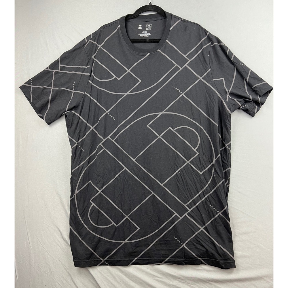 Xersion Essential T-Shirt Mens 3XLT Basketball Court Print Black Grey Good
